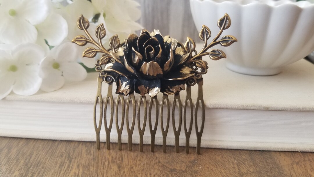 Vintage Style Bronze Hair Comb, Black and Gold Rustic Garden Wedding Etsy