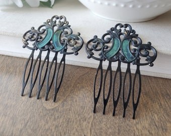 Filigree Hair Comb Set in Black Verdigris Patina