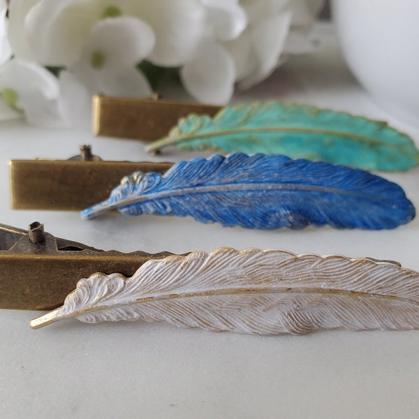 Patina Feather Hair Clip, Boho hair accessories, gift for her