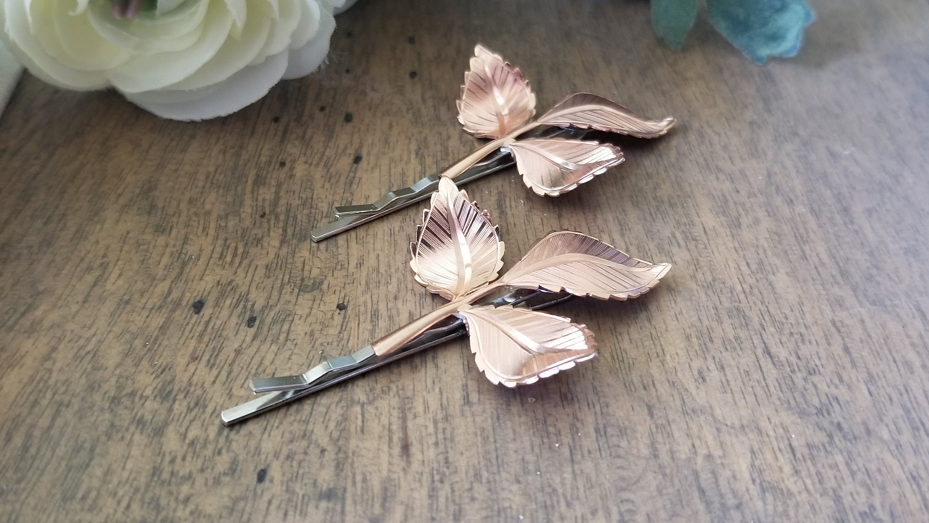 Rose Gold Leaf Branch Bobby Pins, Woodland Hair Accessories  display picture 1