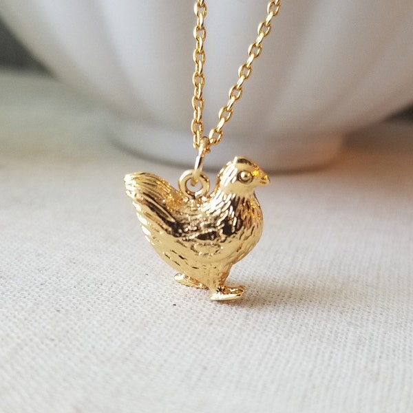 Hen Necklace in Gold, Farmstead Gift, Farm Animal Inspired