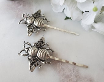 Silver Bee Bobby Pins, Woodland hair accessories, gift for her