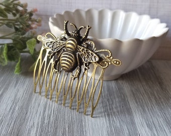 Vintage Style Bee Hair Comb in Bronze