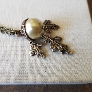 Oak Leaf and Acorn Necklace in Bronze with Tan Pearl