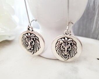 Lion Dangle Earrings in Silver