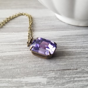 Vintage Style Amethyst Purple Rhinestone Necklace in Bronze