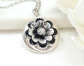Médaillon fleur de marguerite, collier en argent, cadeau de jardin pour elle, souvenir
