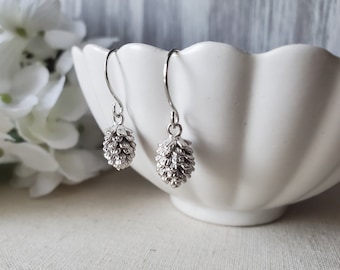 Pine Cone Earrings in Silver Rhodium