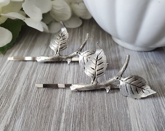 Branch Bobby Pins in Antique Silver, Woodland hair accessories, gift for her