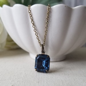 Vintage Style Montana Blue Rhinestone Necklace in Bronze