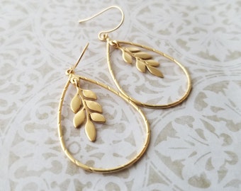 Leaf Chandelier Earrings in Matte Gold