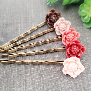 Horquillas para el pelo con flores suculentas, estilo bohemio chic, de bronce, juego de 5