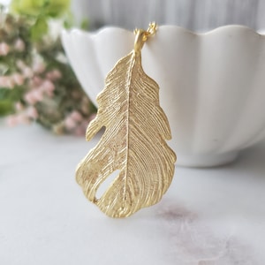 Feather Necklace In Matte Gold, Minimalist Gift for her