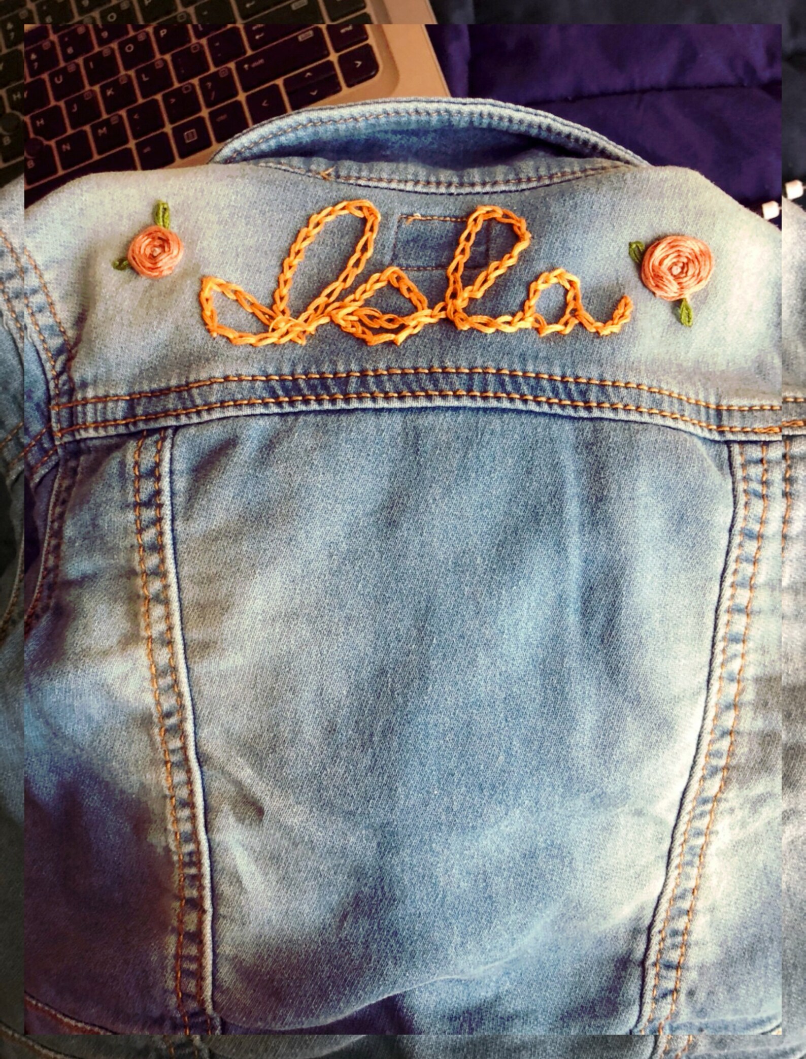 Hand Embroidered Denim Jacket With Baby Name Etsy