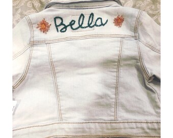 Hand Embroidered Denim Jacket with Baby Name