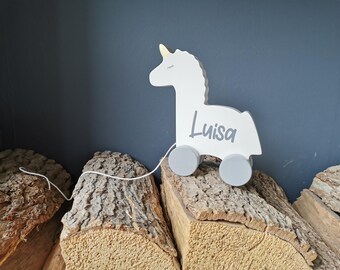 Large unicorn / wooden unicorn / personalized / trailing egg / gift for birth / with name / birthday