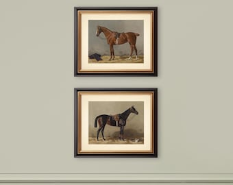 Set of 2 Equestrian Prints Reproductions Neutral Decor Classic Decor Vintage Art Countryside Race Horse Riding Cottagecore Ranch Farm Decor