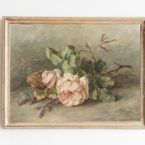Roses Fine Art Poster Antique Painting Reproduction Vintage Green Pink ...