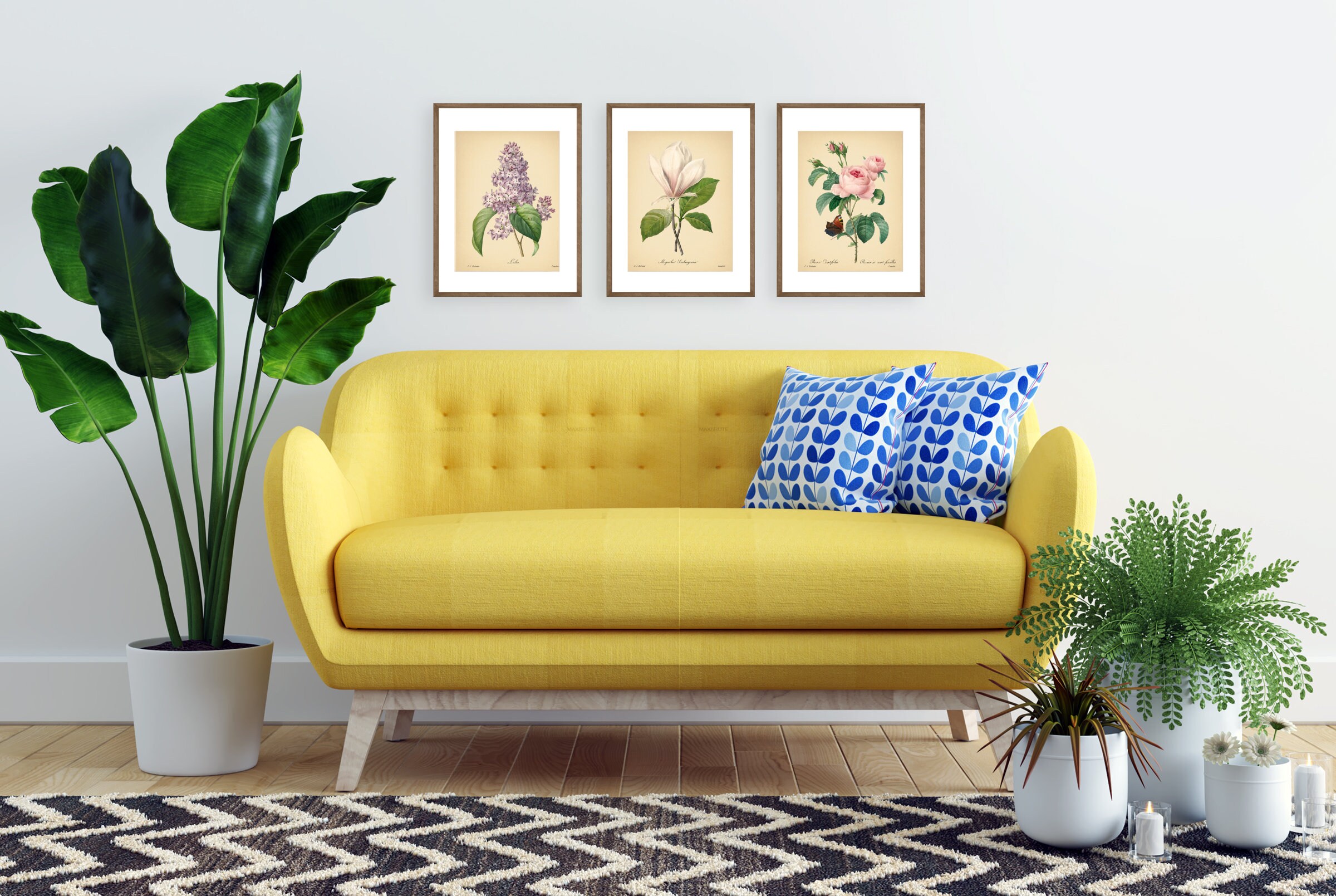 Vintage Botanical Prints Set of 3 Botanical Flowers Posters Rose ...