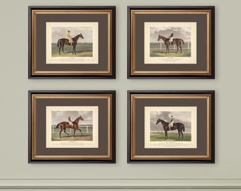 8x10'' Set of 4 Equestrian Prints Reproductions Neutral Decor Classic Decor Vintage Wall Art Country Cottagecore Horse Race Horse Riding