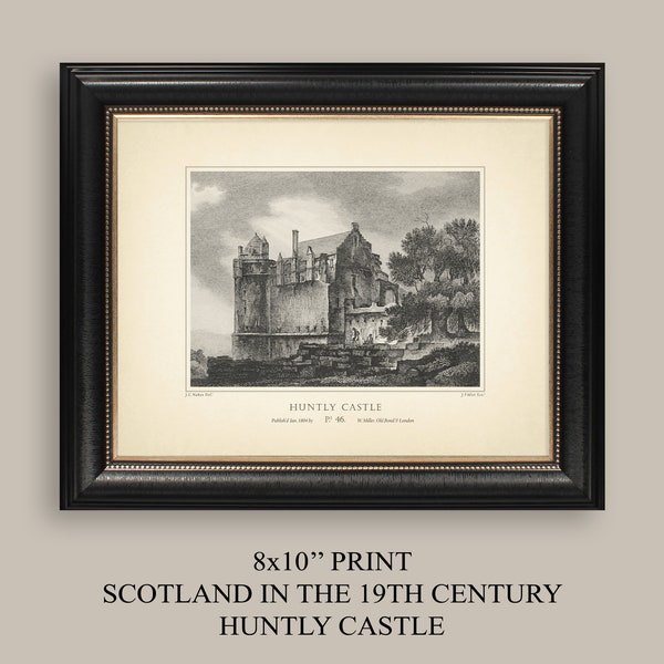 SCOTLAND PRINT Huntly Castle | Antique Etching Engraving Reproduction Classic Art Landscape Architecture Home Wall Scottish Borders #SD46