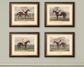 8x10'' Set of 4 Equestrian Prints Reproductions Neutral Decor Classic Decor Vintage Wall Art Country Cottagecore Horse Race Horse Riding