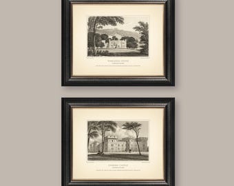 SOMERSET - Set of 2 Prints Antique Engravings Etchings Reproductions Neutral Decor Classic Decor Landscape Vintage Art England Cottagecore