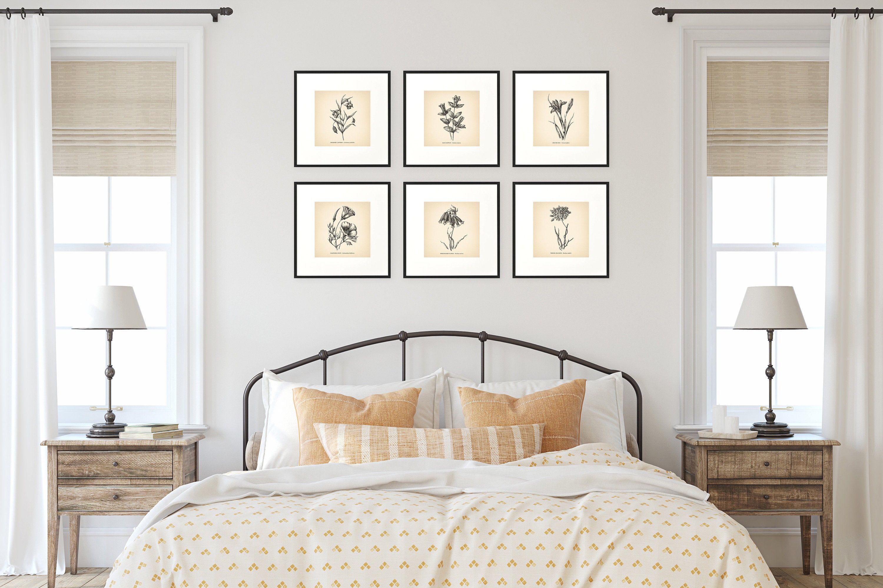 8x8'' Vintage Botanical Prints Set of 6 Botanical Poster Wildflower ...
