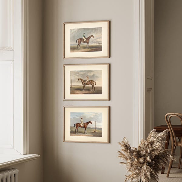 8x10'' Set of 3 Equestrian Prints Reproductions Neutral Decor Classic Decor Vintage Art Countryside Country Cottage Horse Race Ranch Farm
