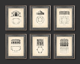 Architectural Prints Set of 6 Vintage Print Neutral Decor Classic decor Neutral Home Decor Architecture Building House Church Print
