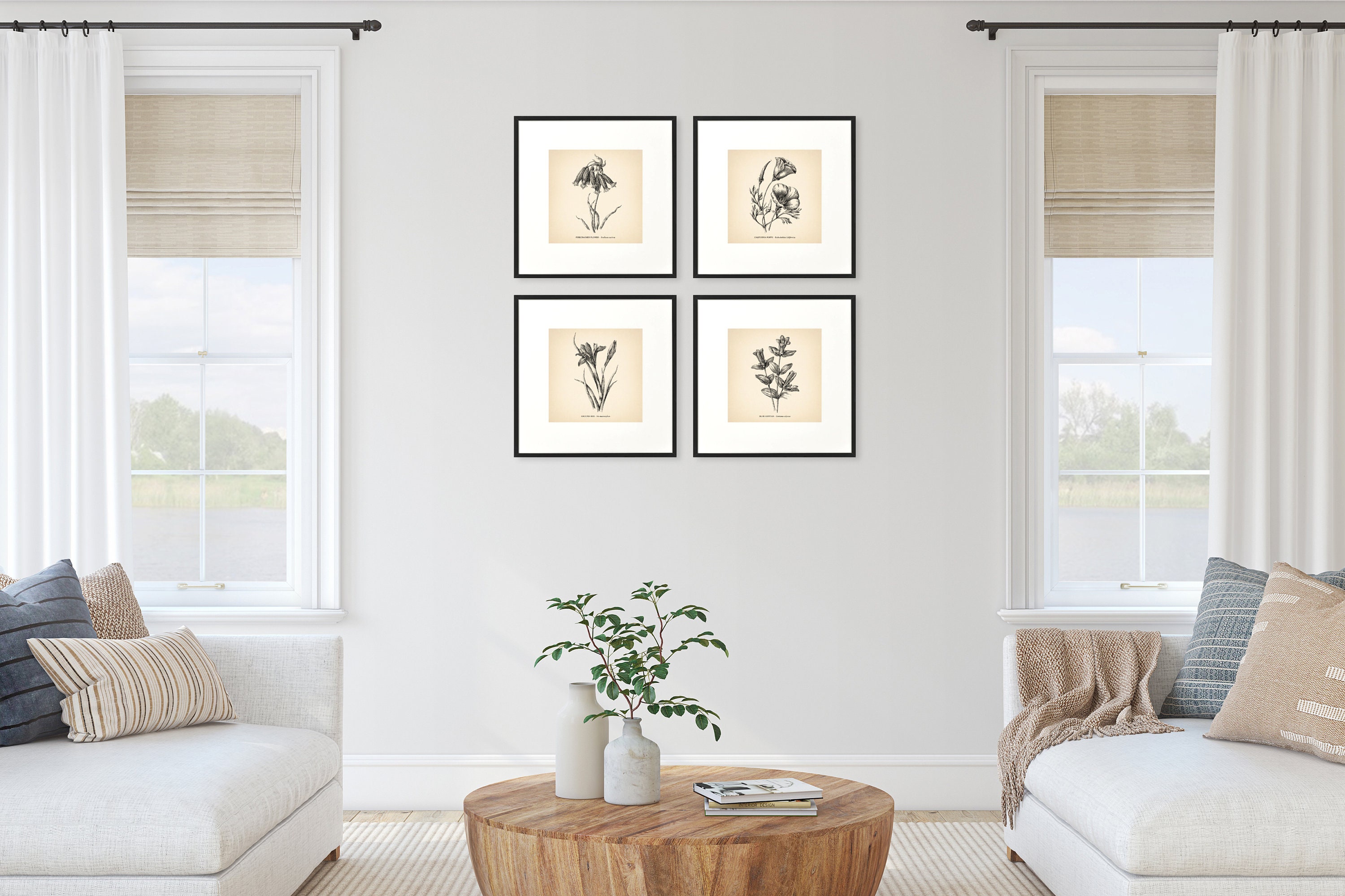 8x8'' Vintage Botanical Prints Set of 4 Botanical | Etsy