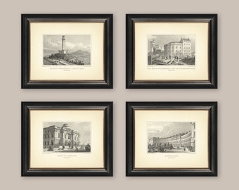EDINBURGH - SET of 4 PRINTS | Antique Engravings Reproductions Classic Wall Decor Neutral Wall Art Architecture Landscape Scotland
