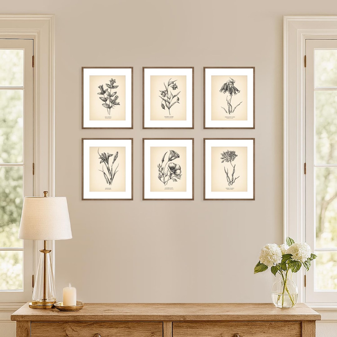 8x10'' Vintage Botanical Prints Set of 6 Botanical Poster Wildflower ...
