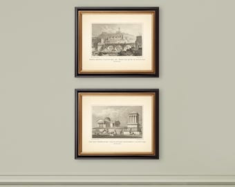 EDINBURGH - SET of 2 PRINTS Antique Engravings Reproductions Classic Wall Decor Neutral Wall Art Architecture Landscape Scotland Calton Hill