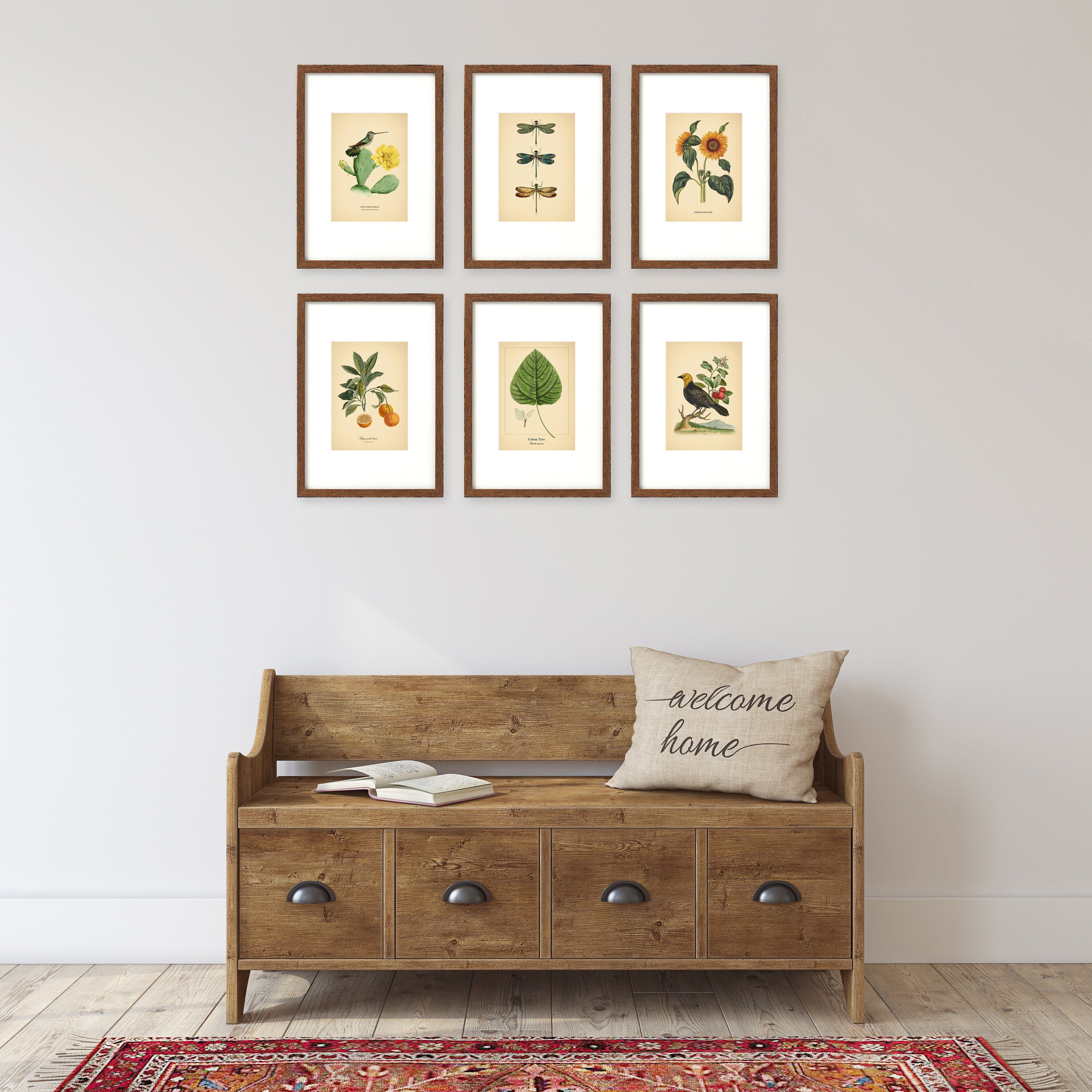 5x7'' vintage style prints set bird sunflower leaf | Etsy