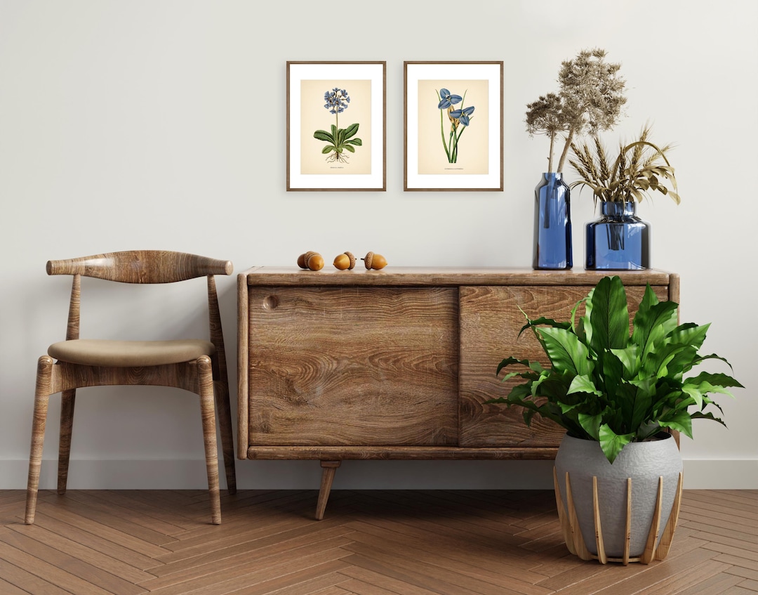 Blue Flowers Vintage Botanical Prints Blue Set of 2 Botanical Poster ...