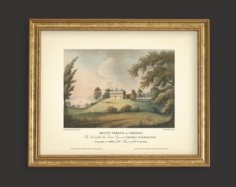 George Washington's Home Mount Vernon in Virginia | 10x8'' Size Print | Restored Antique Engraving | Historical Reproduction