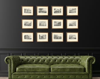 EDINBURGH - SET of 12 PRINTS | Antique Engravings Reproductions Classic Wall Decor Neutral Wall Art Architecture Landscape Scotland