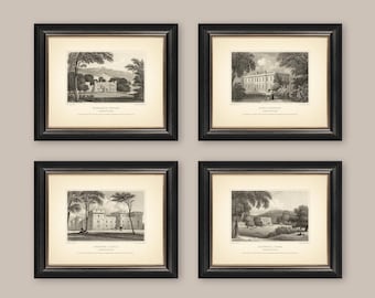 SOMERSET - Set of 4 Prints Antique Engravings Etchings Reproductions Neutral Decor Classic Decor Landscape Vintage Art England Cottagecore