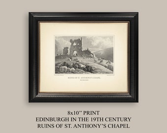 EDINBURGH PRINT St Anthony’s Chapel | Antique Engraving Reproduction Classic Decor Classic Wall Art Landscape Architecture Scotland #ED41