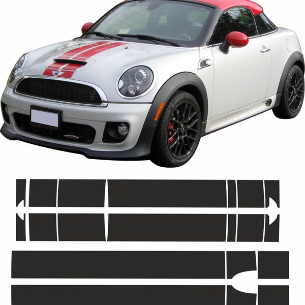 Mini R58 Cooper S / JCW & Cooper Coupe over the top Stripes / Stickers factory size and spec Genuine Hexis Vinyl