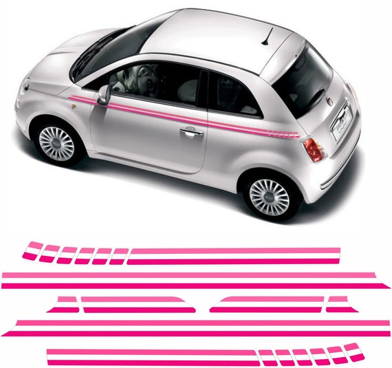 Fiat 500 Pink ide Stripes Stickers Decals correct size etc Genuine Hexis 7  - 10 year Bubble free Vinyl