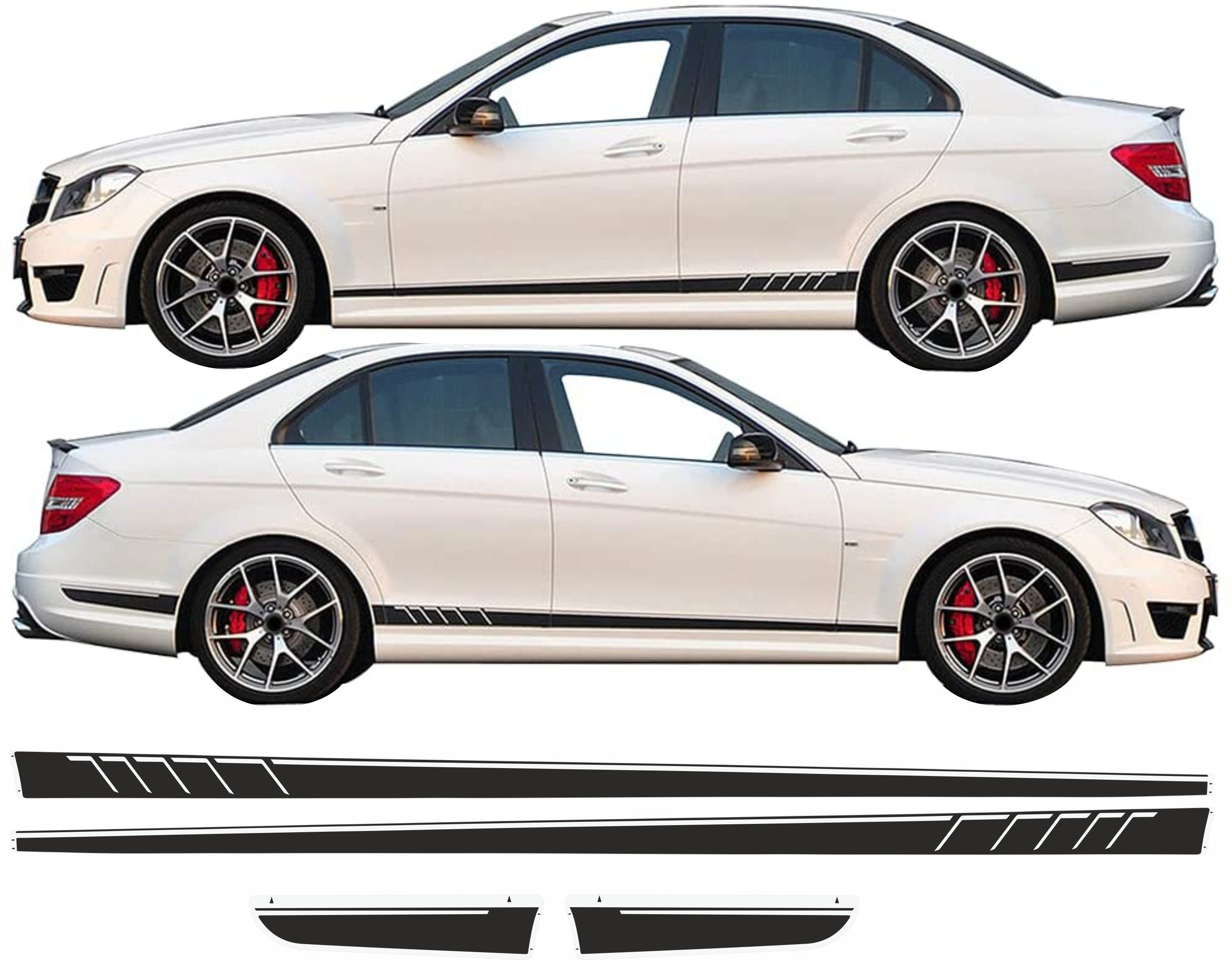 Car Van Side Stripes Vinyl Graphic Universal Racing Sticker Decals For  Universal Mercedes AMG Side Skirt Car Sticker 2pcs Set Decorative Racing  Black