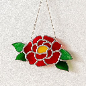 Peony Stained Glass Suncatcher, Sunflower Decor, Hangings Glass Wall Art, Birthday Gift For Her F53
