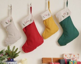 Personalized Linen Stockings, Custom Stocking, Hand Embroidery Christmas Stockings, Holiday Stockings, Modern Stocking, Gift For Home X03