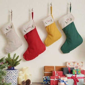 Personalized Linen Stockings, Custom Stocking, Hand Embroidery Christmas Stockings, Holiday Stockings, Modern Stocking, Gift For Home X03