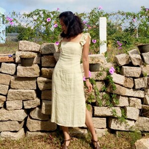 Custom Linen Vintage Dress, Linen Prom Dress, Linen Sun Dress For Women, Mid Calf Flax Dress, Boho Wedding Dress, Bridemaids Dress