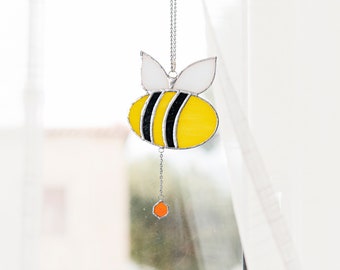 Bee Stained Glass, Glass Bumble Bee, Window Decoration, Handmade Gift, House Garden Decor, Suncatcher, Bumble Bee Yard Art F07