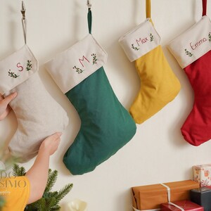 Holiday Linen Stockings, Christmas Stocking, Holiday Stockings, Embroidered Stockings, Hand Embroidered, Christmas Gift, Family Gift X03