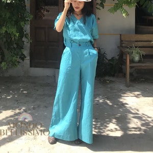 Loose Linen Pants for Women, Wide Leg Long Pants With Pockets, Boho Women Pants, High Waist Women's Pants, Plus Size Linen Trouser